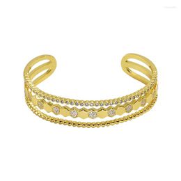 Bangle Cute/Romantic Style Hollow Out With Cystals Copper Light Fashion Yellow Gold Color Cuff Charm Bangles Jewelry Women