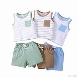 Clothing Sets Boy Summer Clothes Suits Stripe Sleeveless Baby Tank Tops and Elastic Waist Shorts 2Pcs Kids Set