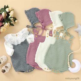 Clothing Sets 2Pcs Set Baby Knitted Romper Clothes Cotton Triangle Crotch Button One-Piece JumpsuitandHats Boys Girls Outfits