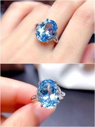 Cluster Rings Fashion Chic Blue Crystal Aquamarine Topaz Gemstones Diamonds For Women Girl White Gold Silver Colour Jewellery Bague Gifts