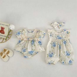 Set di abbigliamento Estate Nuovo colletto per neonato Pagliaccetto con fiori spezzati Top e pantaloncini a maniche corte per ragazze Set di vestiti in cotone per bambini