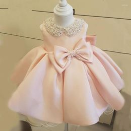 Girl Dresses Beaded Bow Flower For Wedding Princess Fluffy Tulle Baby Girls Baptism Christening 1st Birthday Gown