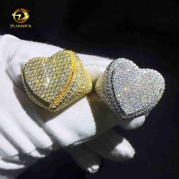 Vvs Moissanite Double Heart Rings Custom Hip Hop Jewellery 925 Sterling Silver White Gold Hip Hop Ring