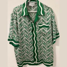 Men's Polos Green Pineapple Screen Casablanca Shirts Gradient Casual Loose Shorts Sleeve Hawaiian Beach Shirt for Men Women 230529