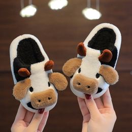 Slipper Winter Plush Children's Slippers Cow Animal Cartoon Kids Shoes Baby Flat Flip Flop Lovely Little Dairy Cow Indoor Soft Slippers 230530