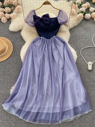 Casual Dresses Romantic Lace Applique Bow Princess Long Women's Fashion Puff Sleeves Elegant Sequin Party Dress P230530