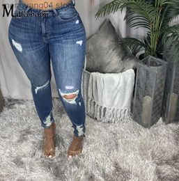 Women's Jeans Jeans Women High Waist Mom Jeans Stretch Ripped Jeans Skinny Pants Hole Baggy Trousers Long Denim Pants T230530