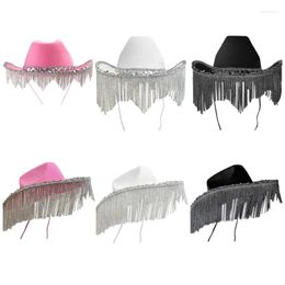 Berets Cowgirl Hat For Adult Cowboy With Sequins Rhinestones Fringe Fit Most Women Theme Party Black White Pink
