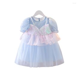 Girl Dresses Fashion For 1-4 Years Toddle Baby Summer Clothes Princess Sequin Lace False Vest Party Evening Dress Pink/blue Tutu