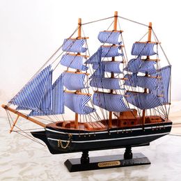 Decorative Objects Figurines Pirate Ship Model Wooden Sailing Ship Mediterranean Style Home Decoration Handmade Carved Nautical Boat Model Gift Figurines 230530