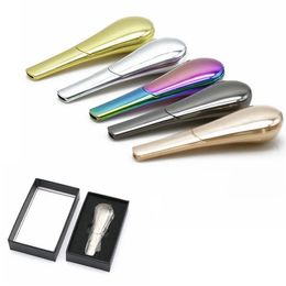 Spoon Smoking Pipe Portable Creative Metal Bubblers Magnet Scoop Zinc Alloy Anodized Herb Tobacco Cigarette Pipes Hand Scoop Smoke with Gift Box