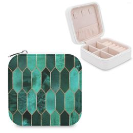 Jewellery Pouches Stained Glass 2 Storage Box Square Simple Earrings Ring Pendant Display Graphic Abstract Green Emerald