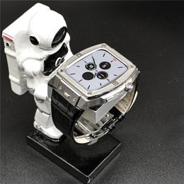 Premium Titanium Alloy Case + Genuine Leather Strap Modification KIT for Apple Watch Series 8 7 6