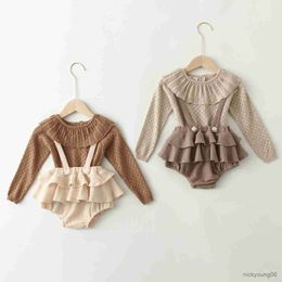 Clothing Sets Baby Girl Clothes Spring Summer Girls knit Sweater Vintage Suspender Romper Dress Newborn Outfits