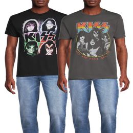 KISS T-shirt da uomo Big Men's Group con stampa grafica, confezione da 2, taglie S-3XL