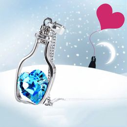 Pendant Necklaces Fashion Simple Drifting Bottle Heart Crystal Necklace Women's Hope Wish Charm Girl Jewelry Birthday Gift