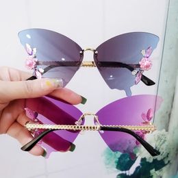 Sunglasses Women's Vintage Butterfly-shaped Rimless Diamond Pearl Sun Glasses Gradient UV400 Outdoor Shades Party Eyewear