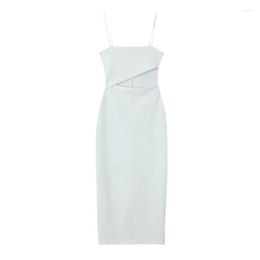 Casual Dresses Temperament Fashion Hollow Design White Suspender Dress Sexy Open Back Slim Fit Bag Hip Long Skirt