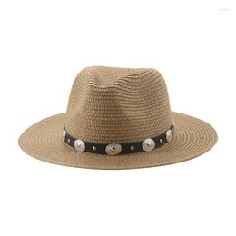 Berets Summer Sun Hats Women Men Casual Straw Black Khaki Belt Western Cowboy Protection Sombreros De Mujer
