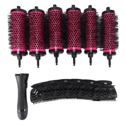 Hair Brushes Top Deals 6pcs/set 3 Sizes Detachable Handle Hair Roller Brush with Positioning Clips Aluminium Ceramic Barrel Curler Comb Hairdr 230529