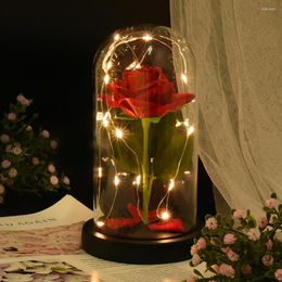 Decorative Flowers Eternal Red Rose In LED Glass Dome Gold Foil Flower Forever Year Valentine'S Day Mothers Gift For Girlfriend Lover