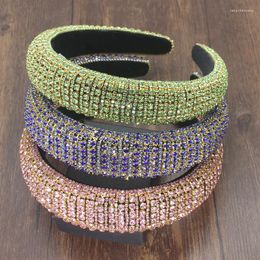 Hair Clips Bright Bejewelled Padded Headbands Chic Green Pink Blue Rhinestones Crystal Hairbands For Women Party Sparkly Girl Wide