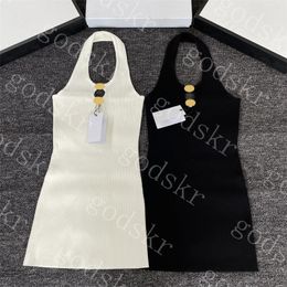 Hollow Halter Elbise Kadın Örme Tank etek Altın Metal Logo Elbise Bayanlar Giyim İki Renk