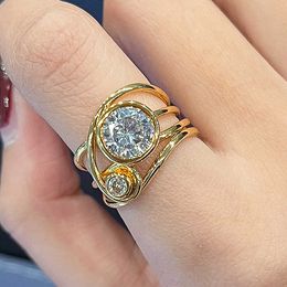 Band Rings Huitan Trendy Gold Colour Metal Style Rings for Women Lines Design Temperament Office Lady's Finger Accessories Versatile Jewellery AA230530