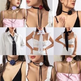 Choker Gothic DIY Velvet Ribbon Sexy Flower Clavicle Necklace Women Elegant Rose Black Charm Collar Multipurpose Jewellery Bijoux