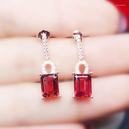 Dangle Earrings Natural Real Red Garnet Rectangle Drop Earring 6 8mm 1.6ct 2pcs Gemstone 925 Sterling Silver Fine Jewelry For Men Women