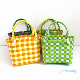 HBP Woven Bag Small Square Plastic Vegetable Basket Bag Colourful Small Basket Photo Paired with Beach Bags Women's