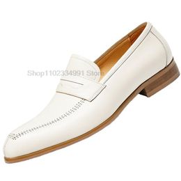 Handmade Mens Oxford Shoes Genuine Leather White Mens Dress Shoes Slip On Classic Business Wedding Formal Loafers Shoes For Men