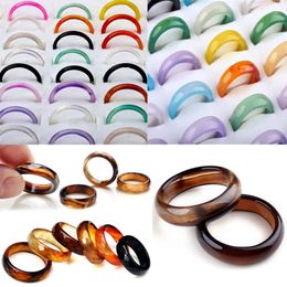 Solitaire Ring Wholesale 50pcs Natural Stone Agates Rings High Quality Texture Gem Finger Rings Individuality Unisex Ring Jewelry 230529