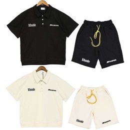 RHUDE x Mclaren Co branded Shorts Summer High Street Embroidery Loose Fit Sport Capris Trendy Two Piece Set