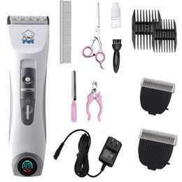 Dog Grooming Professional CP9600 Pet Electric Shaver LCD Display Cat Dog Trimmer Grooming Haircut Machine Silver Rechargeable Dog Clipper 230530