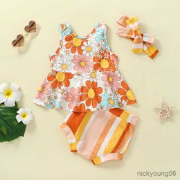 Clothing Sets Infant Baby Girl Floral Sleeveless T-Shirt Tank Dress Top Shorts Headband Summer Outfits Set