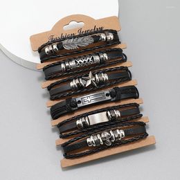 Charm Bracelets 6-piece Set Fashion Leather Bracelet Personalized DIY Knitted Simple Multi Layered Adjustable Cowhide