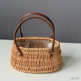 Basket Basket Storage Wicker Woven Picnic Flower Willow Baskets For Bread Fruit Handles Versatile Outdoor Vintage Rattan Tote Basket