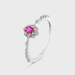 Cluster Rings Real 925 Sterling Silver Ruby Couple Ring For Women Girl Simple Flowers Full Diamond Anniversary Holiday Gift Jewellery