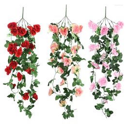 Decorative Flowers 95cm Artificial Rattan Hanging Rose Vine For Wedding Wreath Home Wall Decor Garland Plant Fake Flower