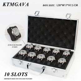 Watch Boxes Cases 10 Girds Luxury Premium Quality Watch Box Aluminum Alloy Produc Pattern Storage Clock Box Collection Display Gift Boxes 230529