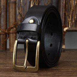 3.8CM denim leather fashionable copper buckle full grain men's belt G230529