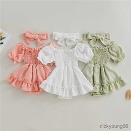 Clothing Sets Summer Newborn Infant Girl Clothes Fashion Lovely Short Sleeve Romper Headband Set Baby Girls Costume 2pcs Suit