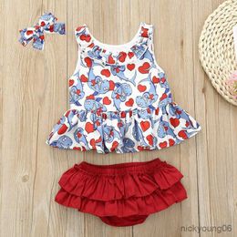 Clothing Sets Newborn Infant Baby Girls Summer Suit Printed Sleeveless Tops Shorts Headband Outfits Clothes Set