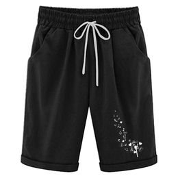 Women's Shorts Flower print drawstring shorts summer lace beach cotton exercise pocket five point pants P230530