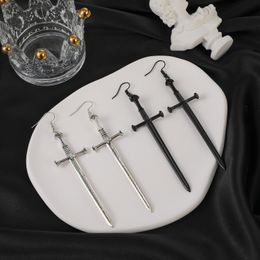 LATS Dark Punk Black Alloy Cross Sword Drop Earrings Vintage Exaggerated Dagger Earring Fashion Women Jewelry Gifts