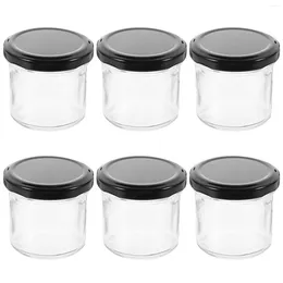 Dinnerware Sets 6pcs Kitchen Storage Jar With Lid Cereal Can Transparent Glass Holder Jam Bottle