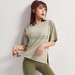 Women's T-Shirt Women Sports Tops Gym Short Sleeve Mesh Patchwork Open Side Shirts Loose Soft Mesh Fabric Exercise T-shirts Fitness Wear J2305