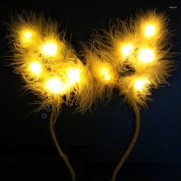 Party Decoration 20pcs Women Girls Plush Feather Ears LED Light Up Headband Christmas Hair Accessories Birthday Wedding Cosplay