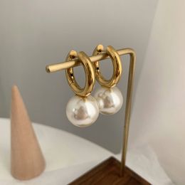 Trendy Round Oversized Pearl Dangle Earrings for Women Bohemian Gold Colour Big Pearl Earrings Wedding Korea Style Jewellery 2023